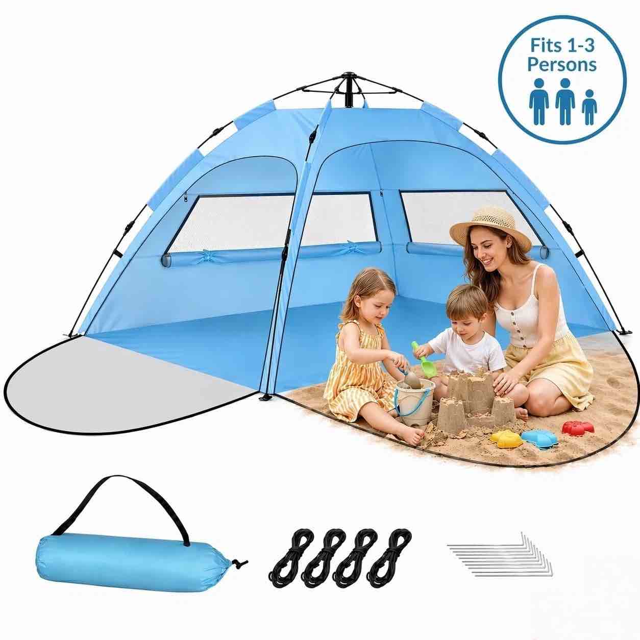 purebox portable beach tent with 2 doors upf 50+ instant sunshade for 3-4 person with carry bag