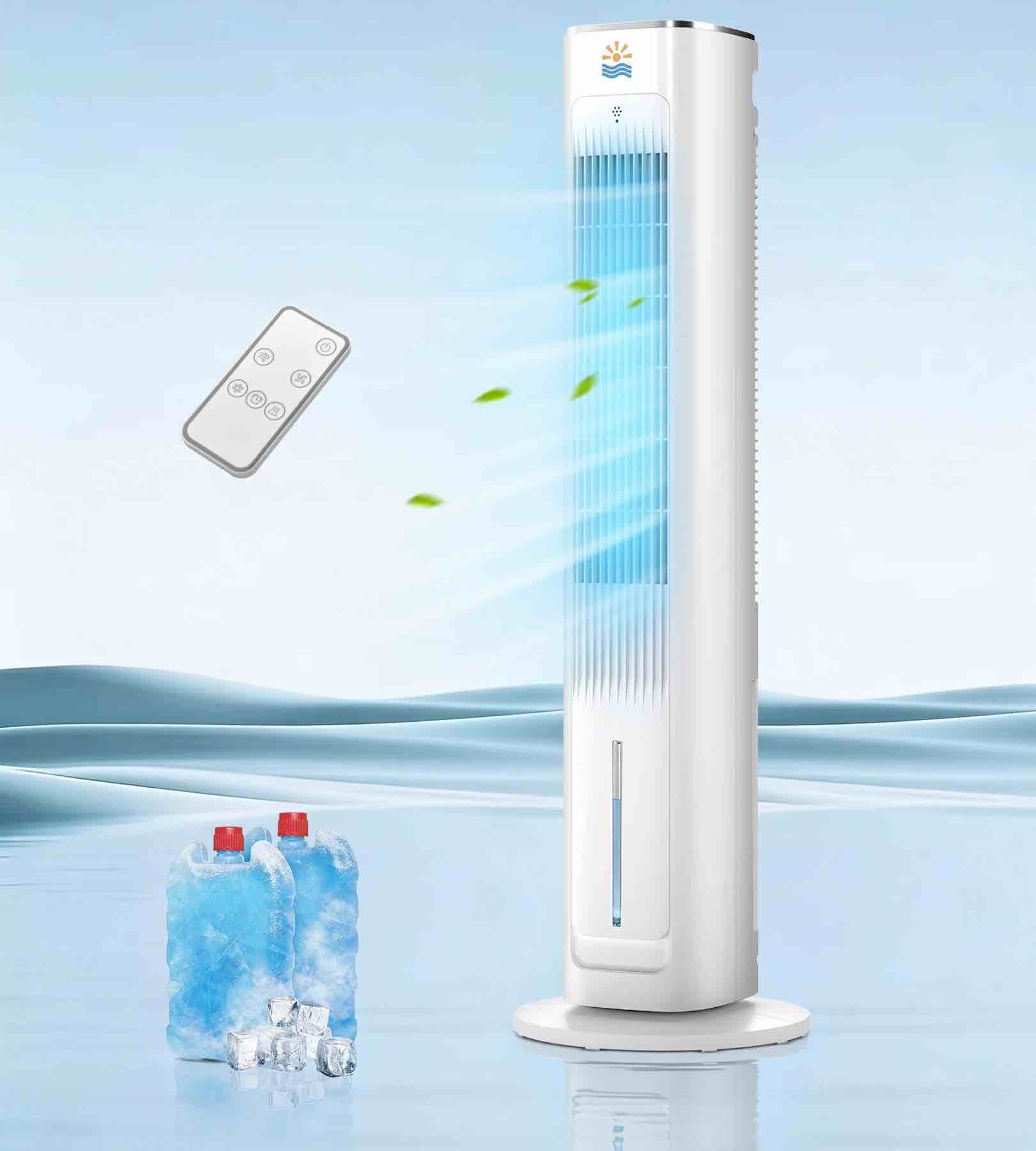 flamemore evaporative air cooler portable air conditioners 3-in-1 oscillating tower cooler fan&humidify white&gray