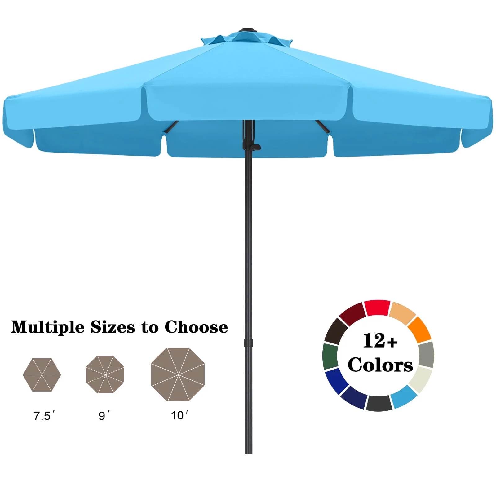 abccanopy 10ft outdoor market hand push patio umbrella with hanging edge 12+colors turquoise