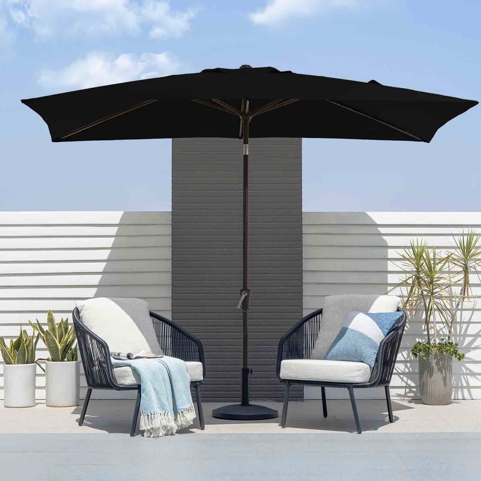 fundaze 6.5' x 10' rectangular patio umbrella w/ crank, 8 sturdy ribs, outdoor shade for chair table deck garden patio poolside balcony backyard, black