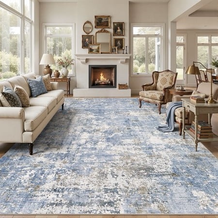uermei 10 x14 large area rugs for living room washable non-slip soft indoor modern abstract rug for bedroom dining room office home decor carpet glacier blue
