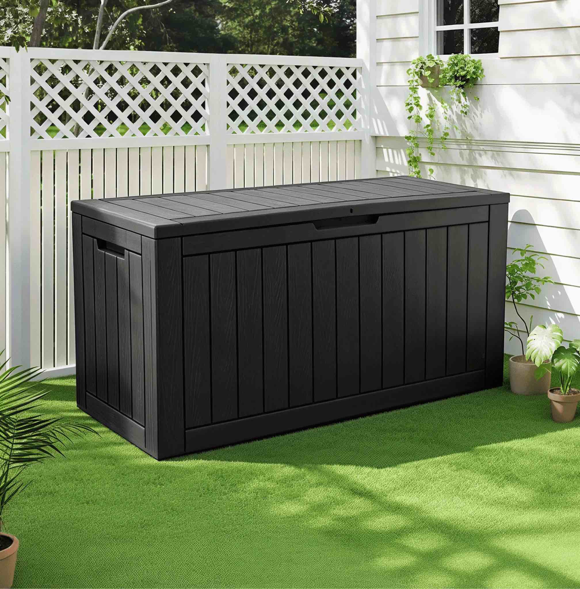 bifanuo 100 gallon resin deck box - lockable waterproof outdoor storage - black