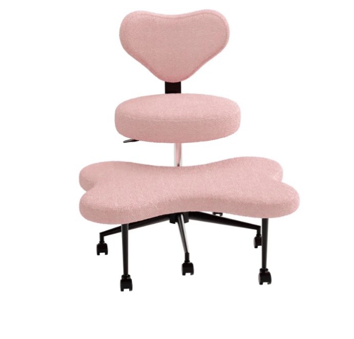 pinmoco cross legged office chair, pink teddy fabric cute ergonomic swivel vanity chair, heavy duty wide seat for bedroom & home office, armless