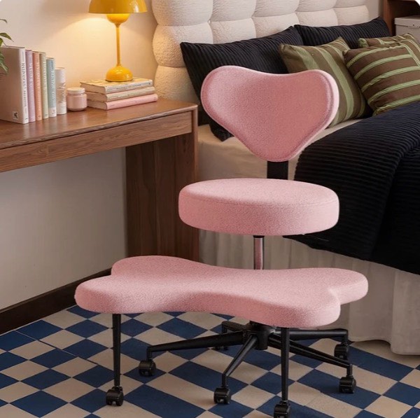 Condition photo showing New/Like New for pinmoco cross legged office chair, pink teddy fabric cute ergonomic swivel vanity chair, heavy duty wide seat for bedroom & home office, armless