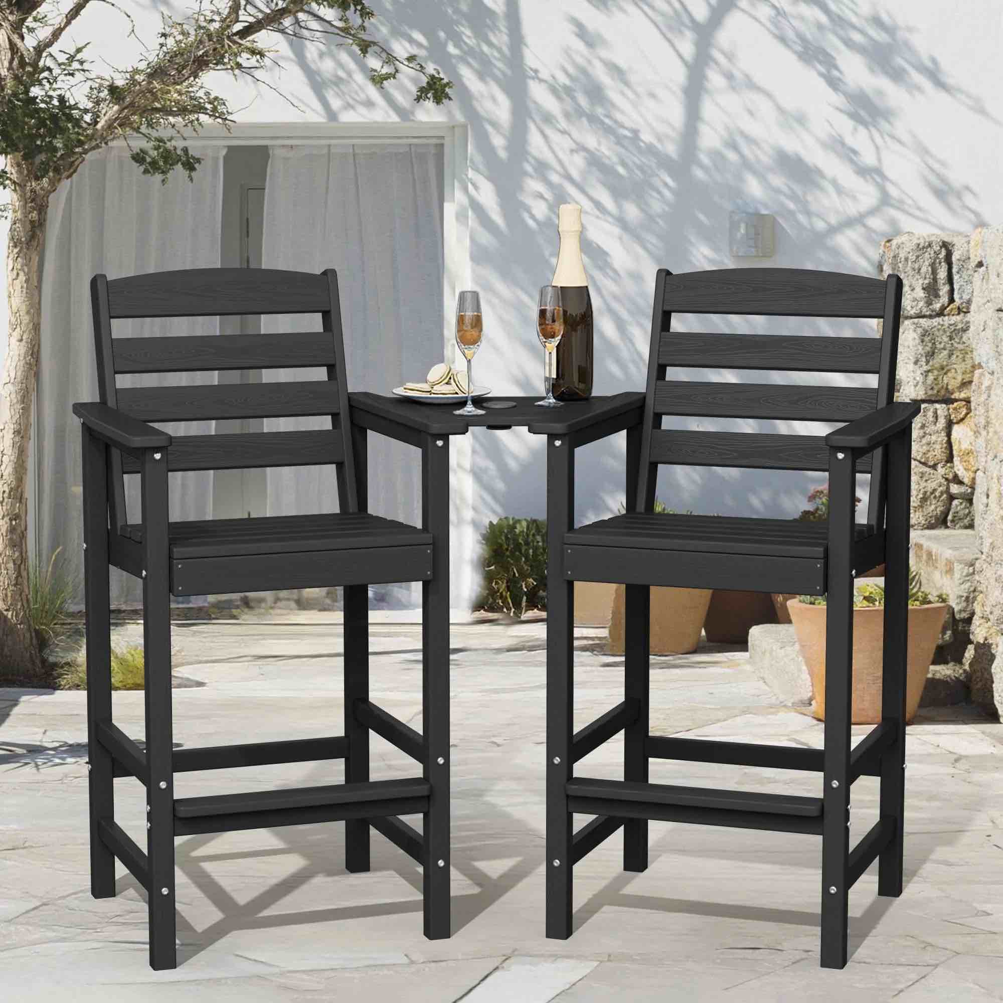 loyalice balcony chair set of 2 outdoor adirondack barstools with connecting tray black