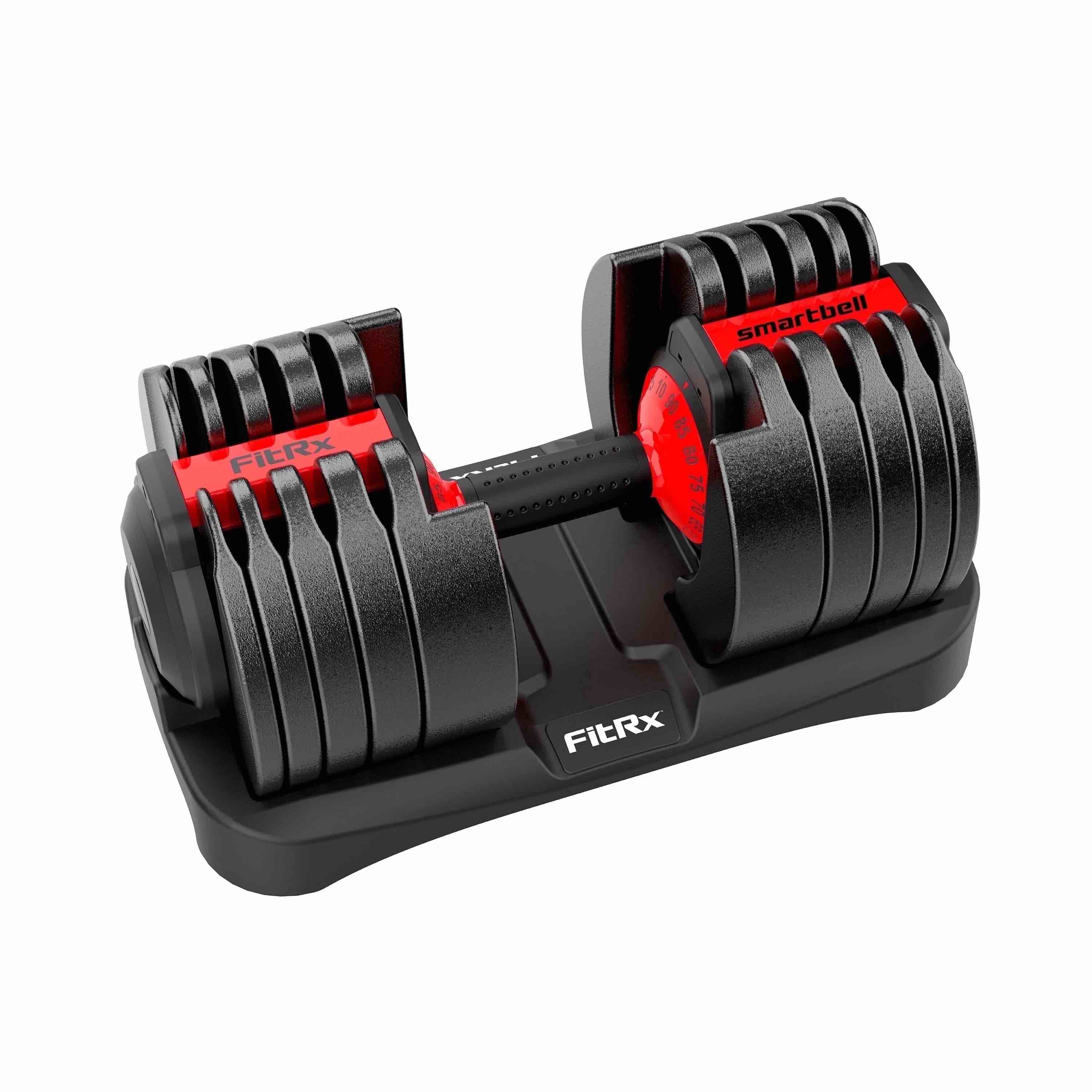 fitrx smartbell xl, 90lb adjustable dumbbell with quick-select weights for home gym