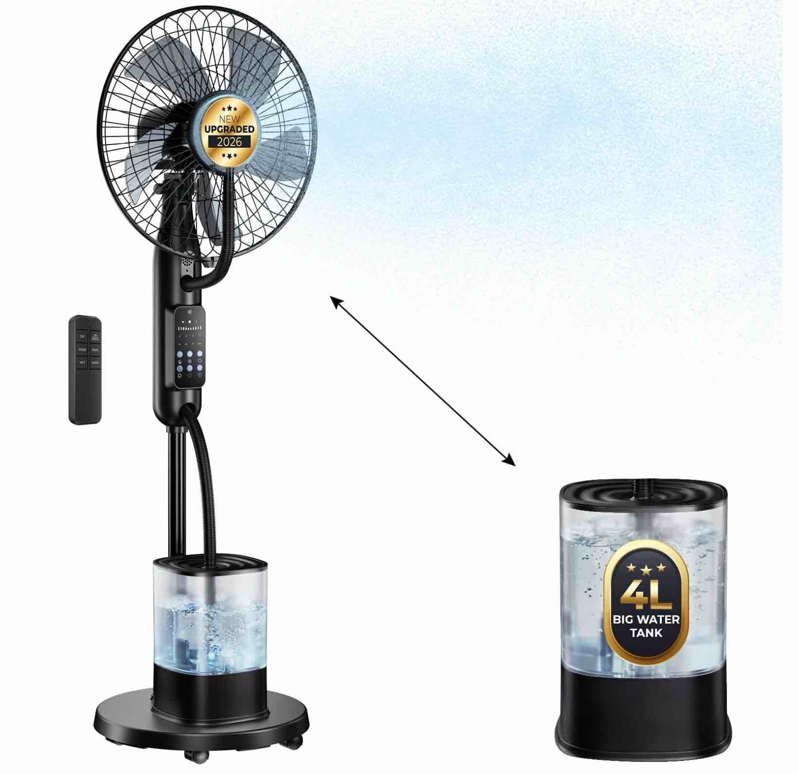 pedestal misting fan mister cooling fan with 4l large water tank 5 speeds 3 modes misting standing fan floor fan with remote for home bedroom patio outdoor