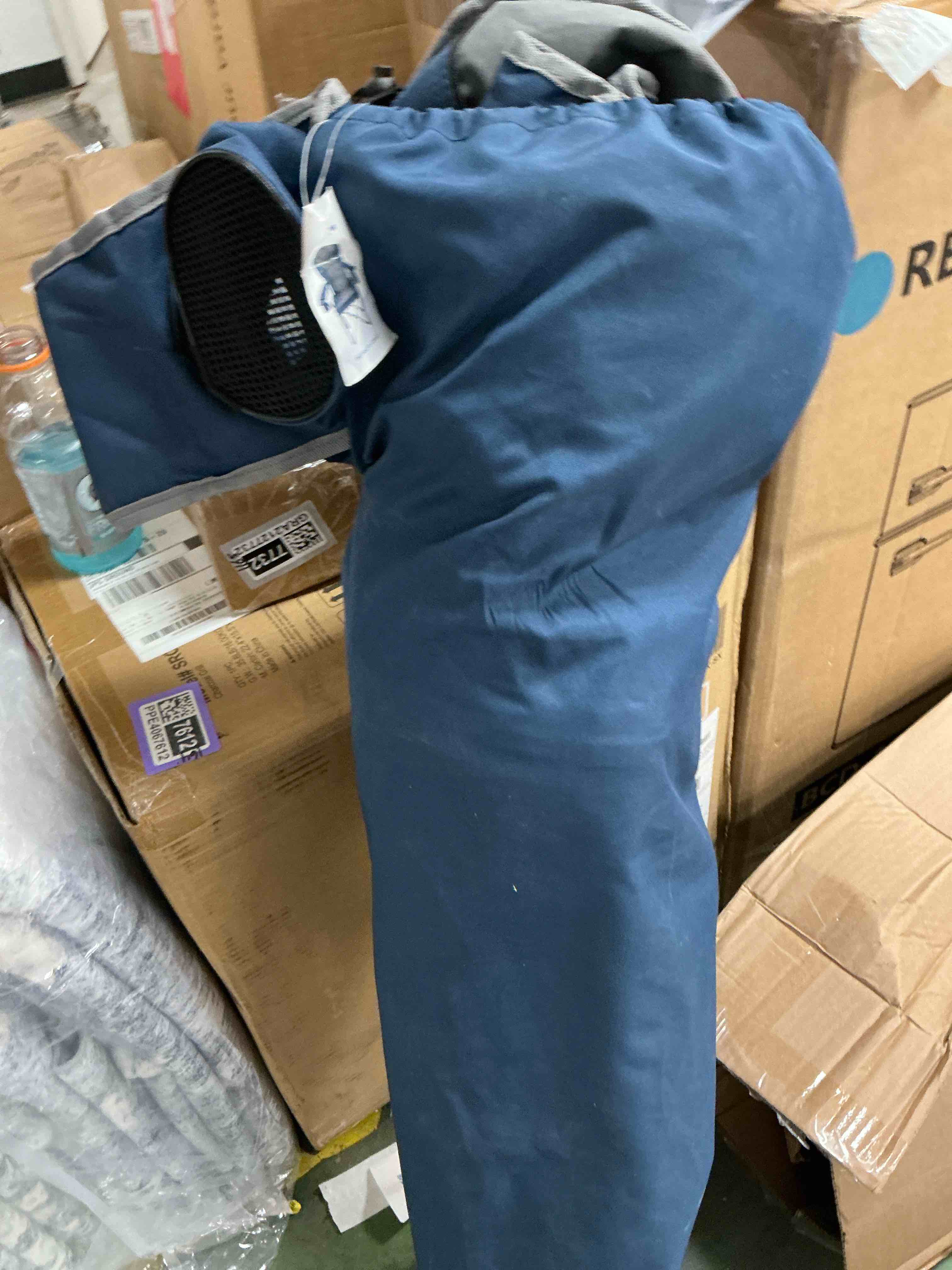 Condition photo showing Good Condition for style selections polyester blue and gray folding camping chair carrying strap/handle included