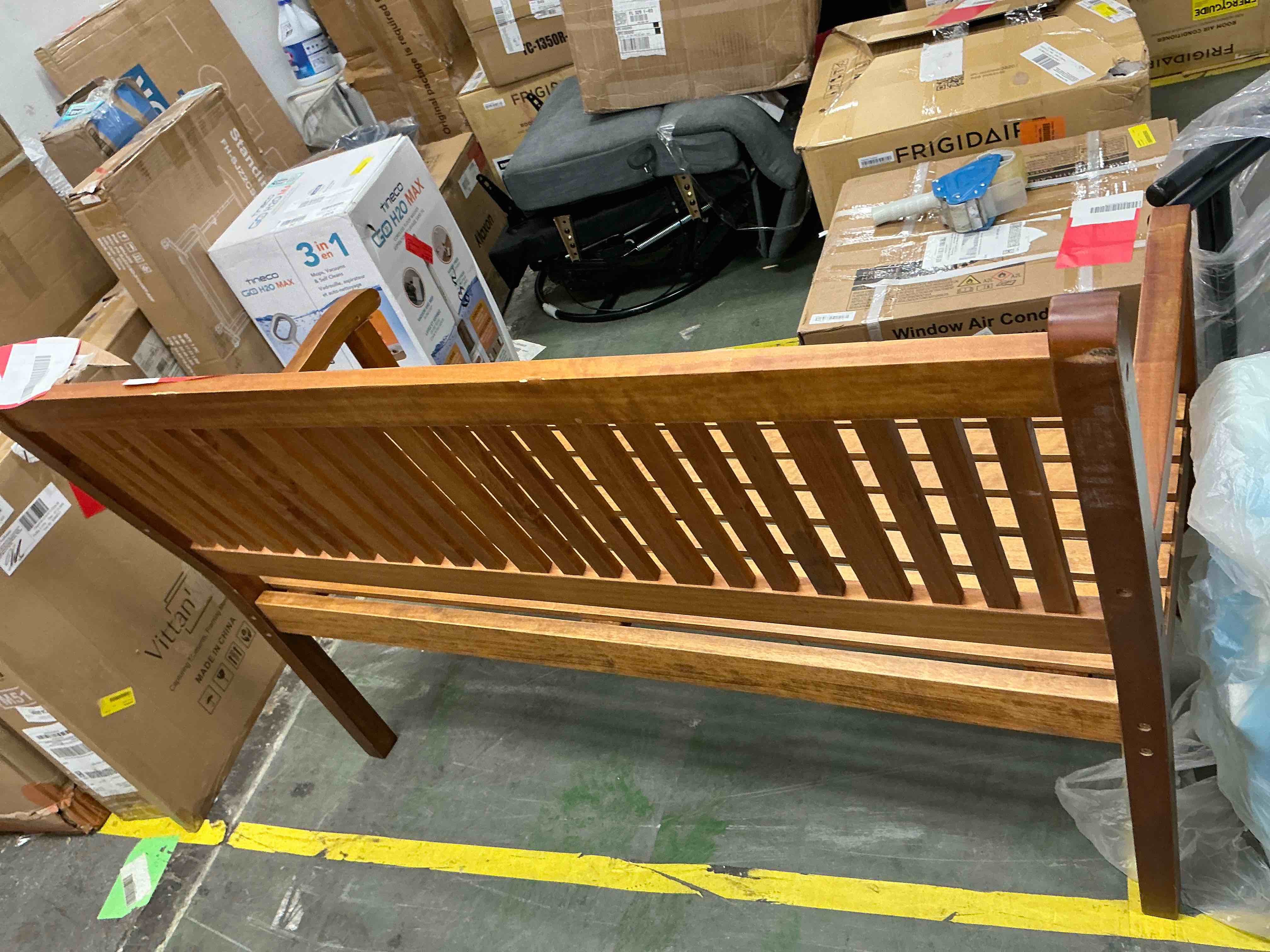 Condition photo showing Good Condition for ktaxon 50" patio wood bench,all weather slatted backrest bench for lawn yard park deck (natural,800lbs)