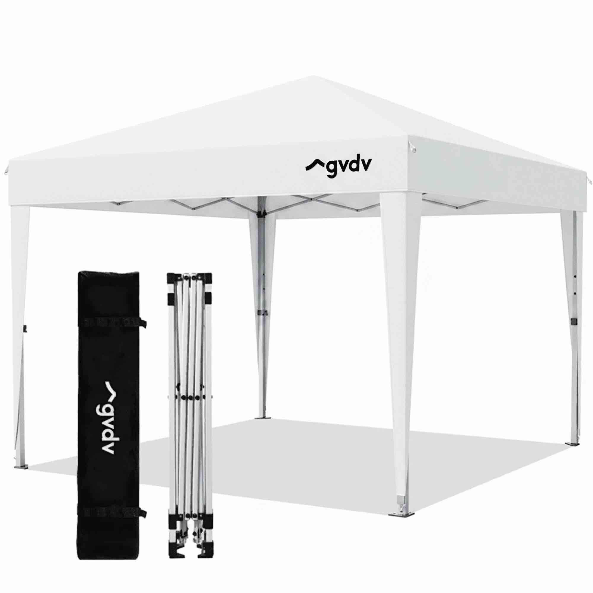 gvdv 10 ft x 10 ft easy pop up outdoor canopy tent, straight legs instant canopy for outside with carrying bag, white