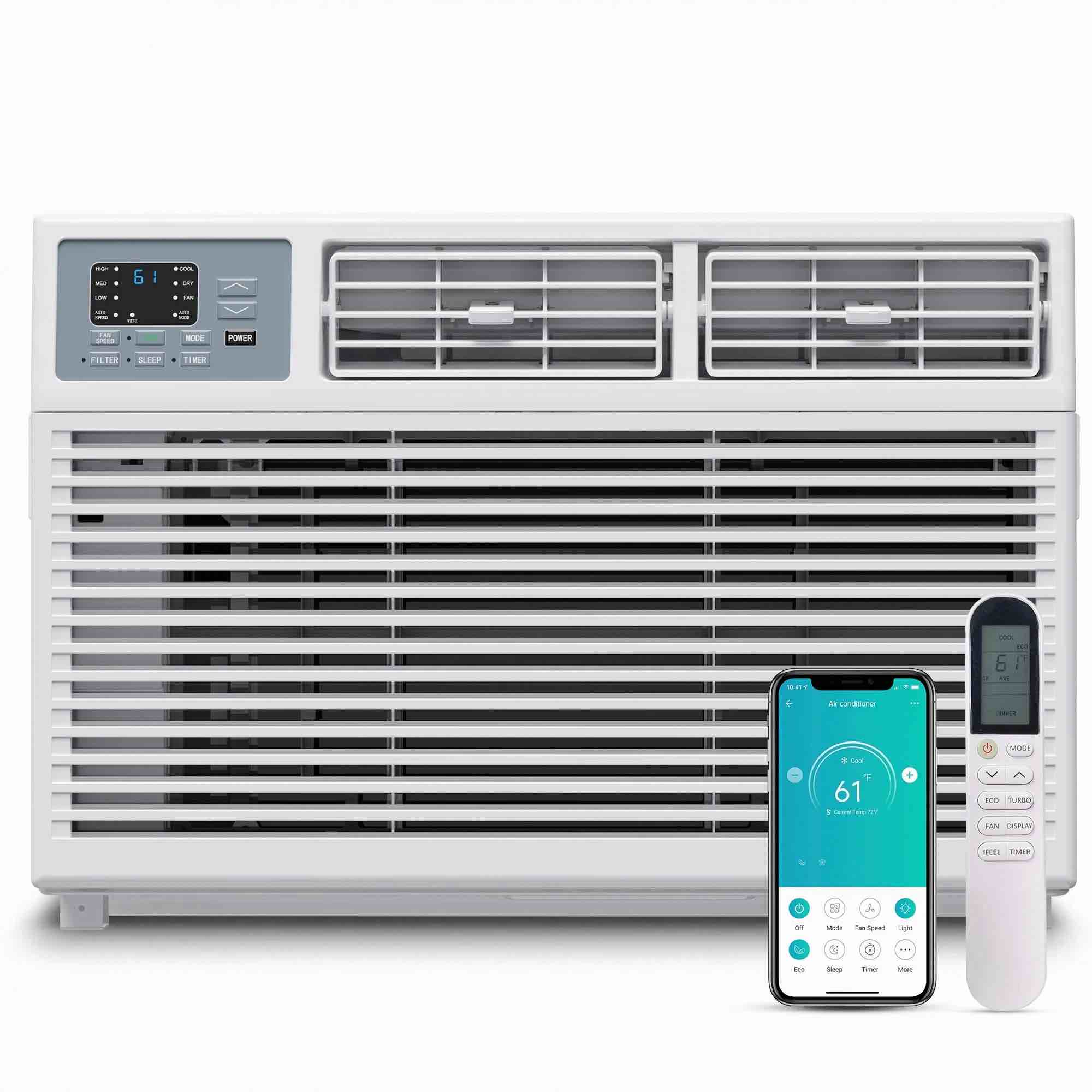 simzlife 10 000 btu window air conditioner with app cools up to 450 sq ft 4 cooling modes remote control white