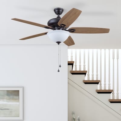 harbor breeze coastal creek 52-in bronze with toffee/cocoa blades ceiling fan with light ( 5 -blade )