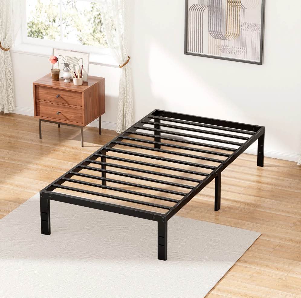 ZUNMOS 14 Inches Twin Bed Frame, Heavy Duty Metal Platform with Storage Space Under Frame, No Box Spring Needed Twin Size Bed Frame, Black