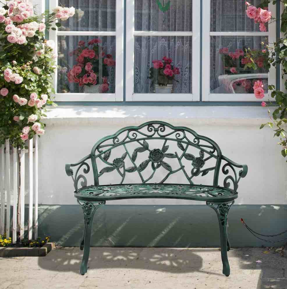 Ktaxon Outdoor Patio Park Garden Bench Courtyard Leisure Rose Cast Aluminum, Outdoor Loveset, Antique Green