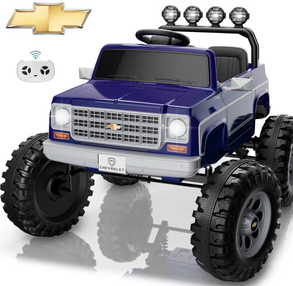 Chevrolet Cheyenne 24V 7Ah Kids Ride on Car, Wisairt 2 Seater Battery Powered Electric Vehicle w/ Remote Control, LED Lights, Music, Electric Car for Kids Ages 3-8(Blue)