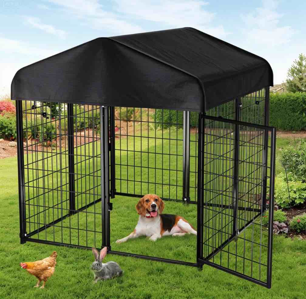 Dog Kennel, DOMIPET Large Dog Kennel for Outdoor, 4ft x 4.2ft x 4.5ft Heavy Duty Pet Crate with Oxford Cloth Roof