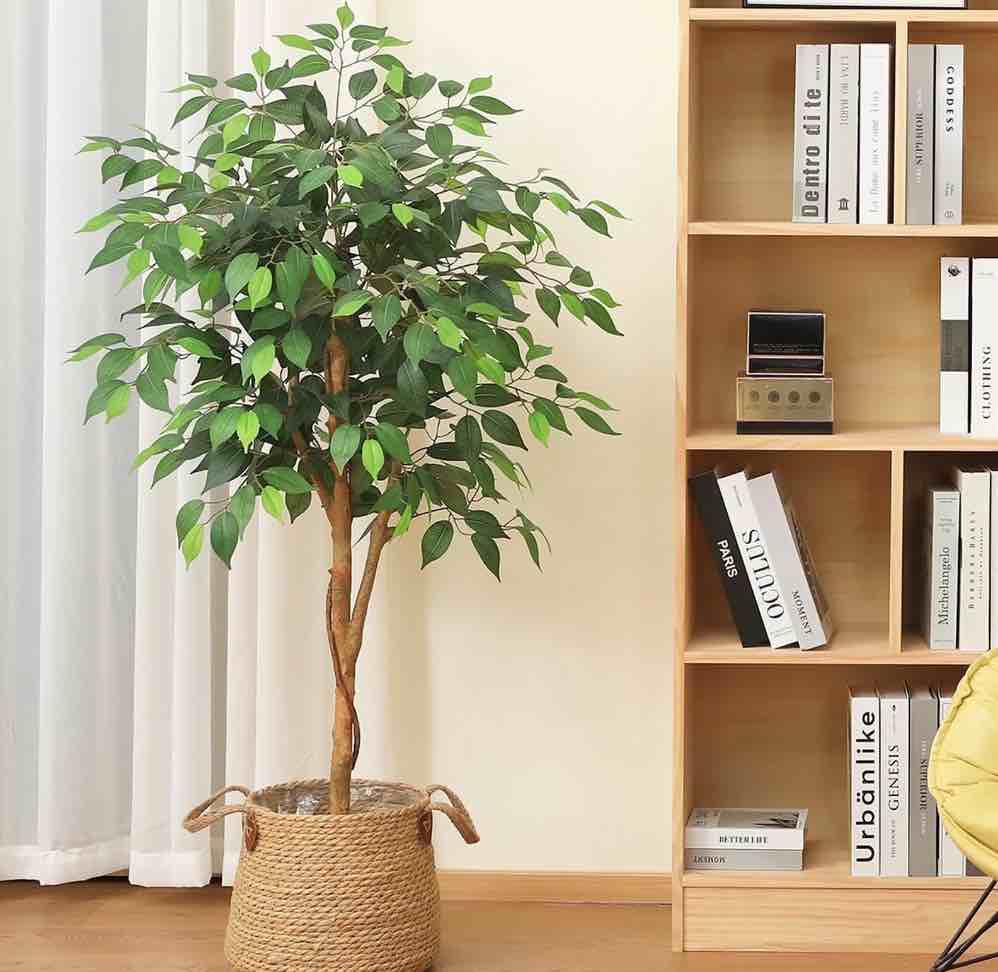 DR.Planzen 4 feet Artificial Ficus Tree, Tall Lifelike Greenery with Natural Wood Trunk for Living Room, office floor and corner decor