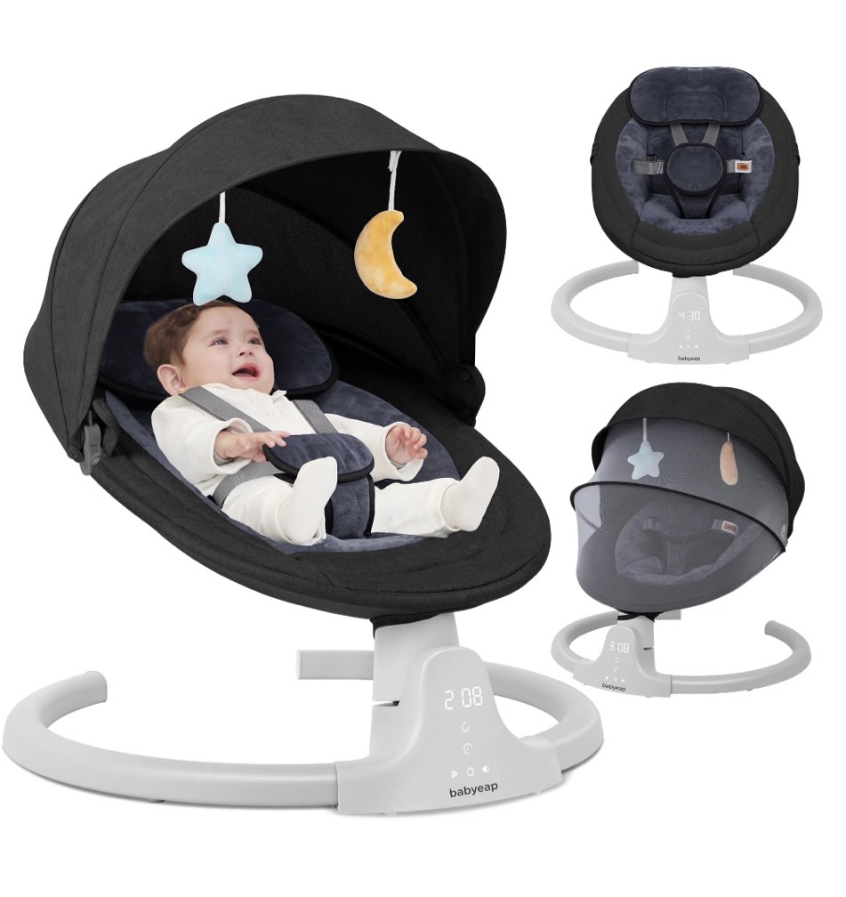 Babyeap Baby Swing for Infants - Motorized Swing with Music Speaker and Remote Control - 10 Lullabies - Black