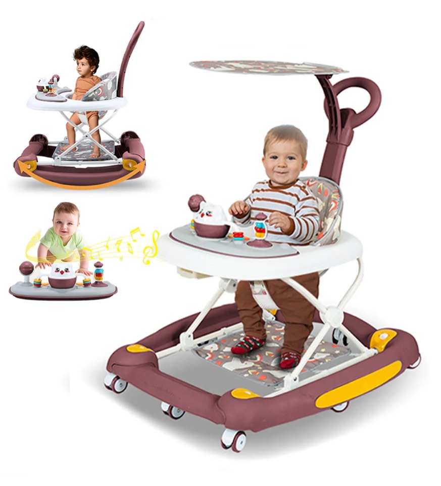 SLLINGLUO Baby Walker, 5-in-1 Infant Walker for Babies, Girls and Boys, Adjustable Folding Walker with Music Toys, Red