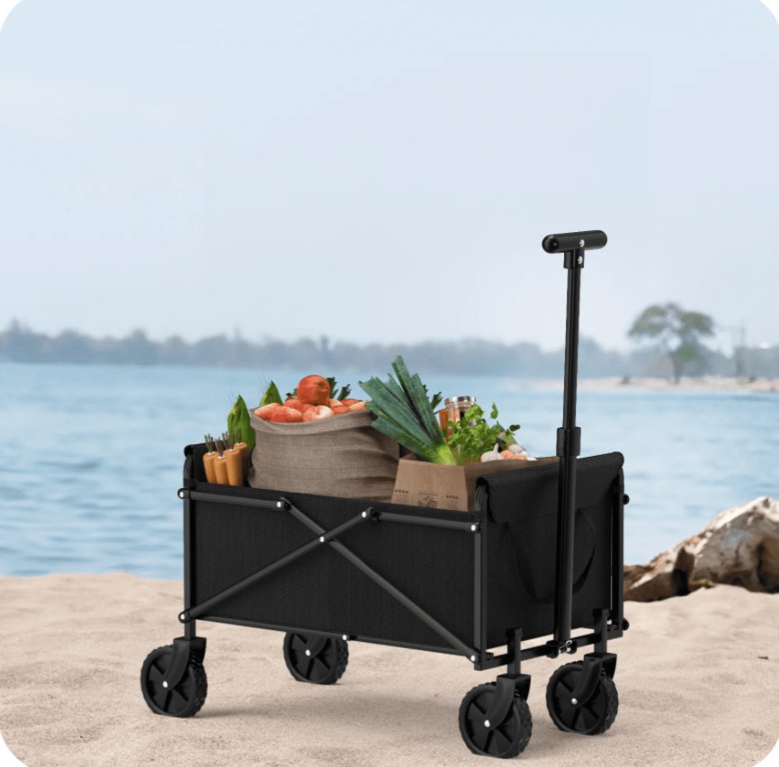 Foldable Wagon Cart with Wheels for Grocery Sports Garden Shopping Camping?Black