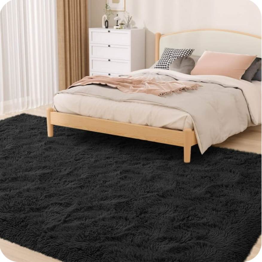 CozyDesg 9ft x 12ft Area Rugs, Soft Fluffy Area Rugs Floor Mat Floor Rugs for Living Room Bedroom Modern Decor Carpet,Black