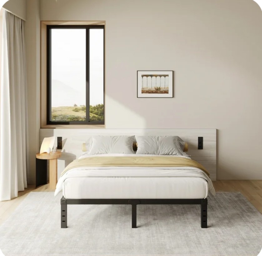 FSCHOS 12 Inch Queen Size Bed Frame, Heavy Duty Metal Platform, No Box Spring Needed, Easy Assembly, Black