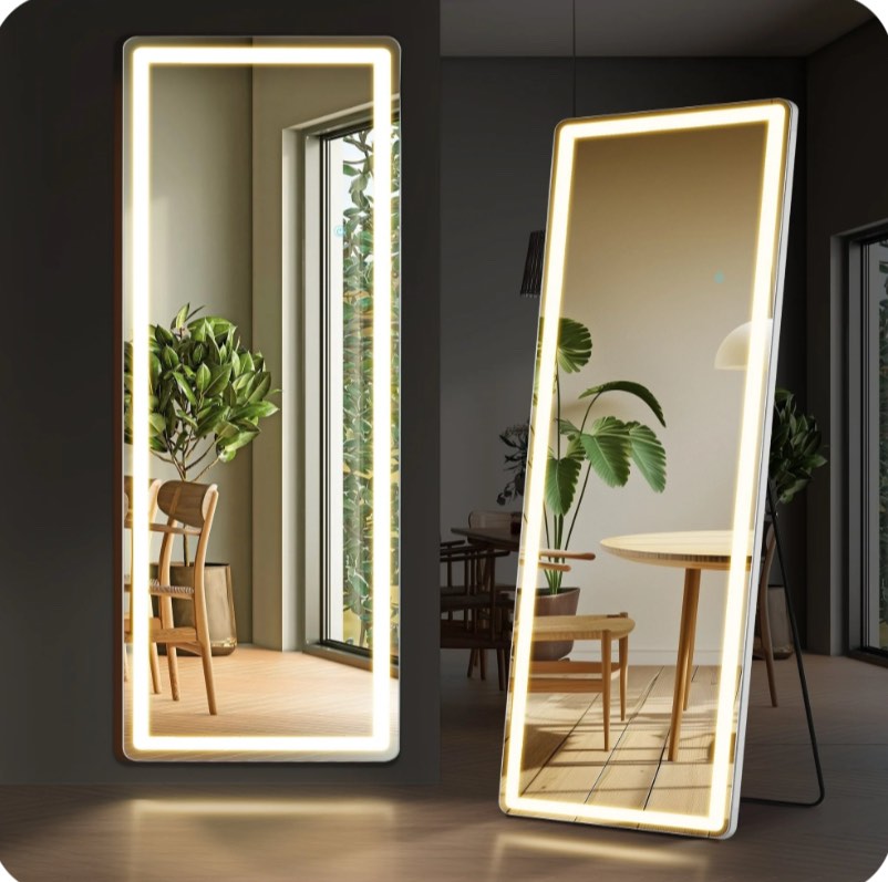 EDX LED 3 Color Lighting Full Body Mirror 71"x 26" Rectangle Floor Mirror with Lights Wall Mounted Free Standing Leaning for Home, White