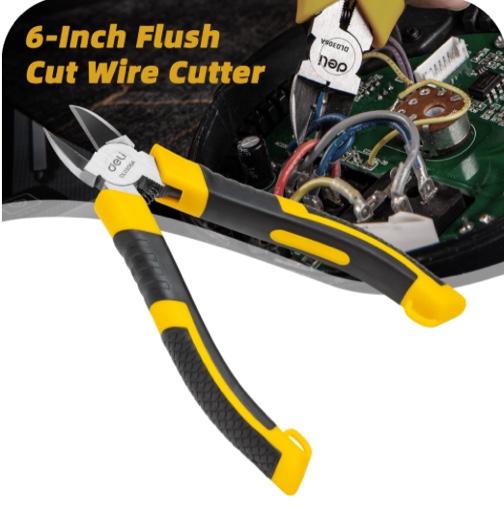 Deli 6-inch Heavy Duty Wire Cutters,Flush Cut Side Cutting Pliers with Ergonomic Grips, Ideal Wire Snips for Crafting, Floral, Electrical,Ultra Sharp & Powerful