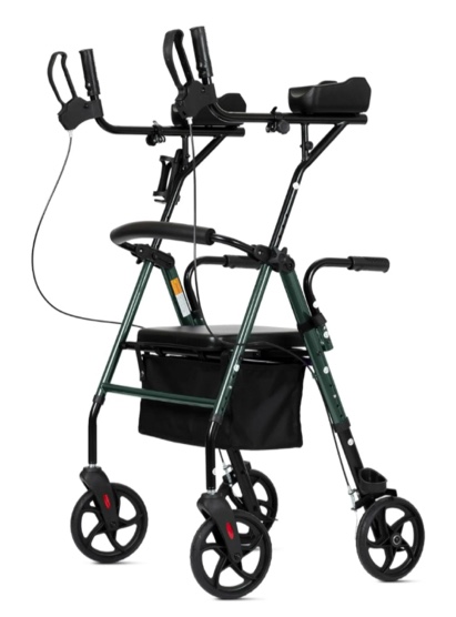ELENKER Stand up Folding Rollator Walker, Aluminum Upright Rollator Walker with Seat and Backrest for Seniors, Green