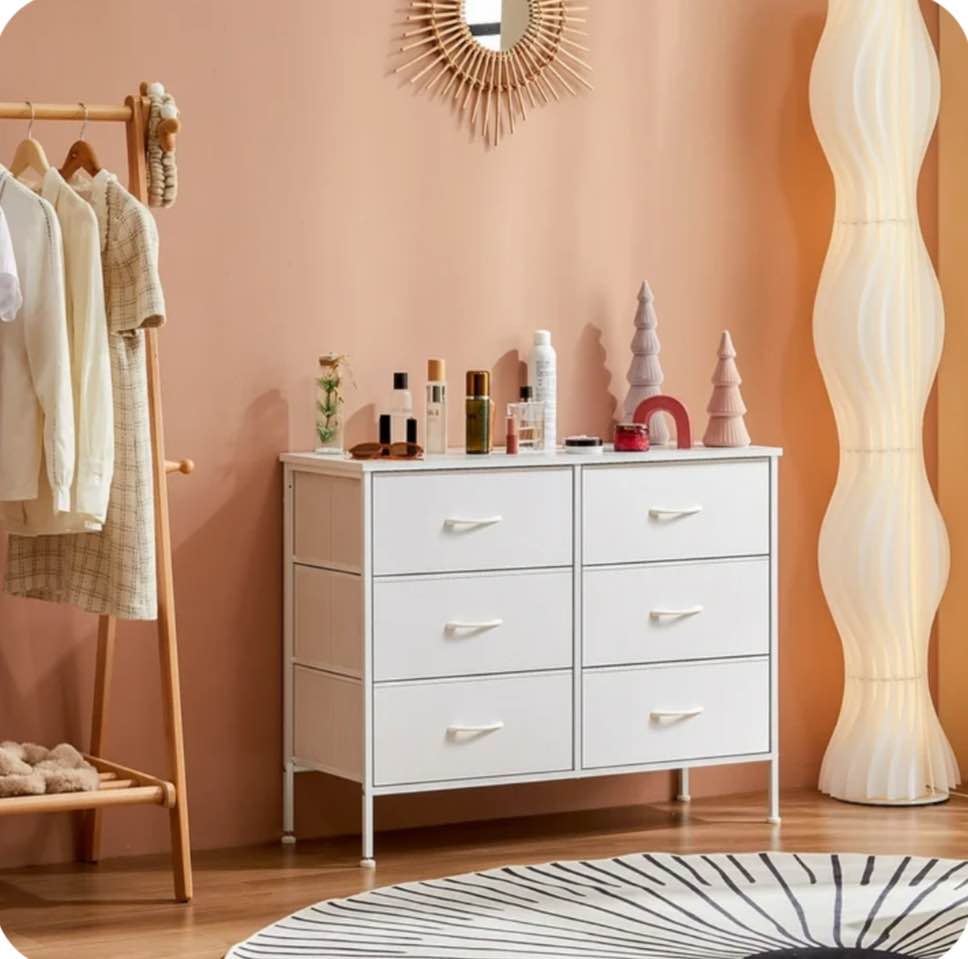 CONCETTA 6-Drawer Fabric Dresser Storage Chest for Bedroom, Closet, Storage Furniture for Adults, White