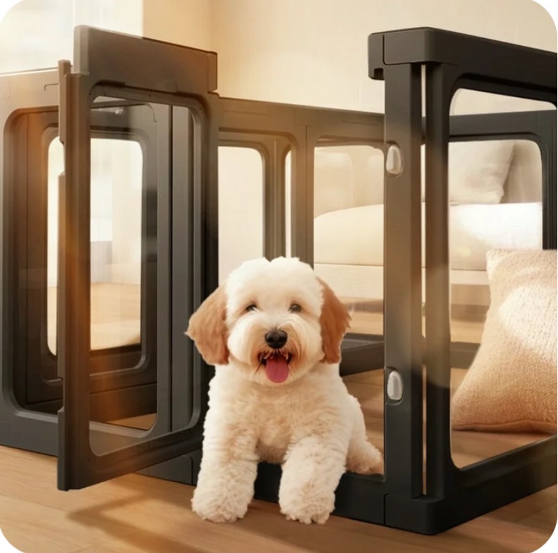 Clear Acrylic Plastic Dog Playpen Indoor, for Puppy Cat Rabbit Ferret Transparent Pet Pen, Easy Assemble Whelping Crate Kennel Cage Enclosure, Preferable for Small Dogs (29.5“ Height, 8Pcs, Black)