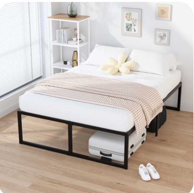 Lutown-Teen 18 inch Bed Frame Queen Size Heavy Duty Steel Slat Support Metal Platform Queen Bed Frame No Box Spring Needed, Easy Assembly, Black