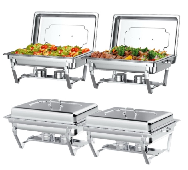 Chafing Dish Buffet Set 4 Pack: TINANA 8QT Stainless Steel Chafing Dishes for Buffet, Chafers and Buffet Warmers Sets for Parties, Events, Wedding, Camping, Dinner