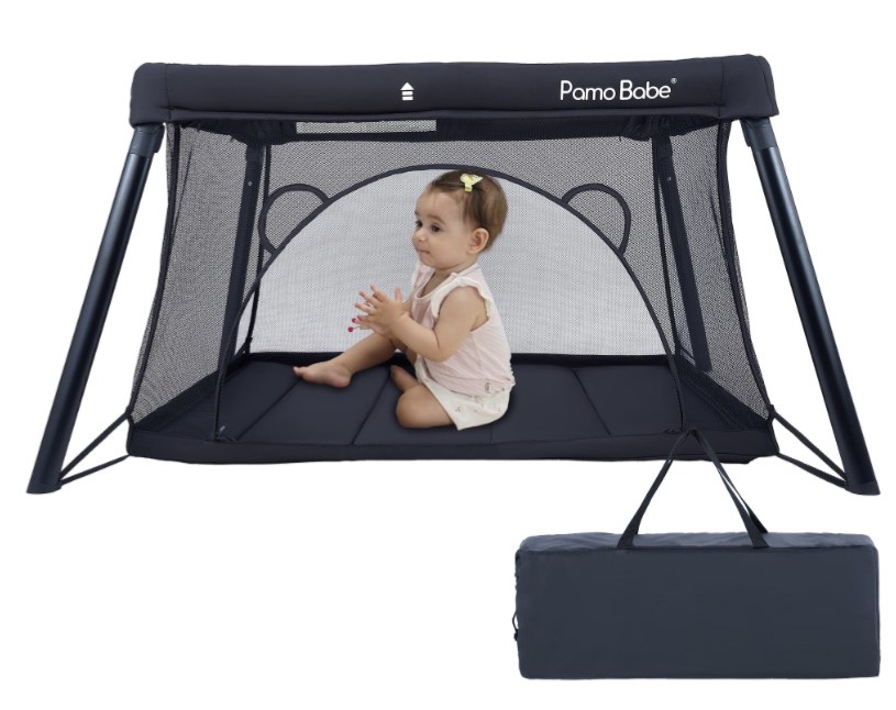 Pamo Babe Unisex Travel Playard for Toddler, Portable Crib for Baby Travel, Lightweight Playpen Foldable Playard for Outdoor, Indoor , 6-36 Months(Black)