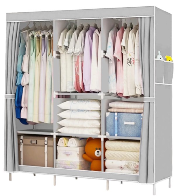 YOUPINS Clothes Organizer 3 Hanging Rod Shelf Portable Closet with Cover Clothes Rack Standing Closet Clothes Storage Wardrobe Garment Cabinet
