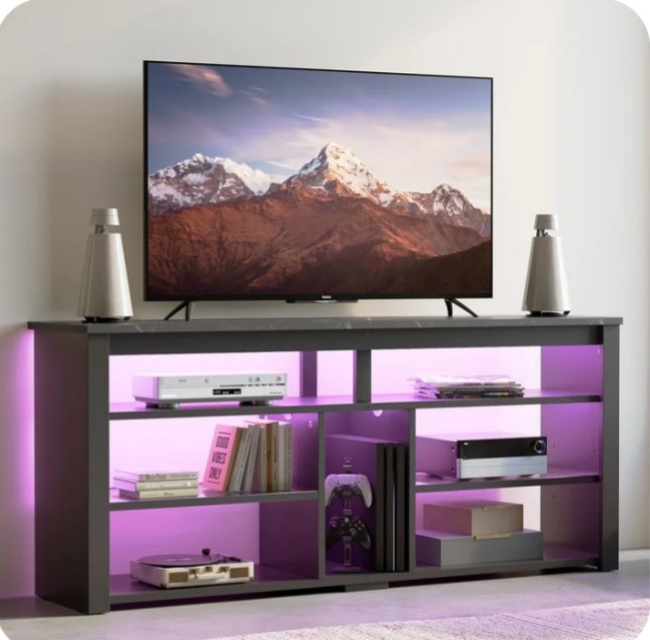 Bestier Tall TV Stand for 65" TVs,Entertainment Center with PS5 Storage,LED TV Stands for Living Room,TV console with Adjustable Storage Shelf,Black Marble TV Stand