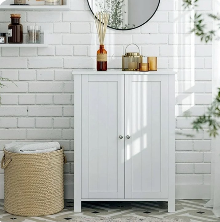 Ktaxon Bathroom Floor Cabinet Storage with 2 Doors and Adjustable Shelves, White Finish