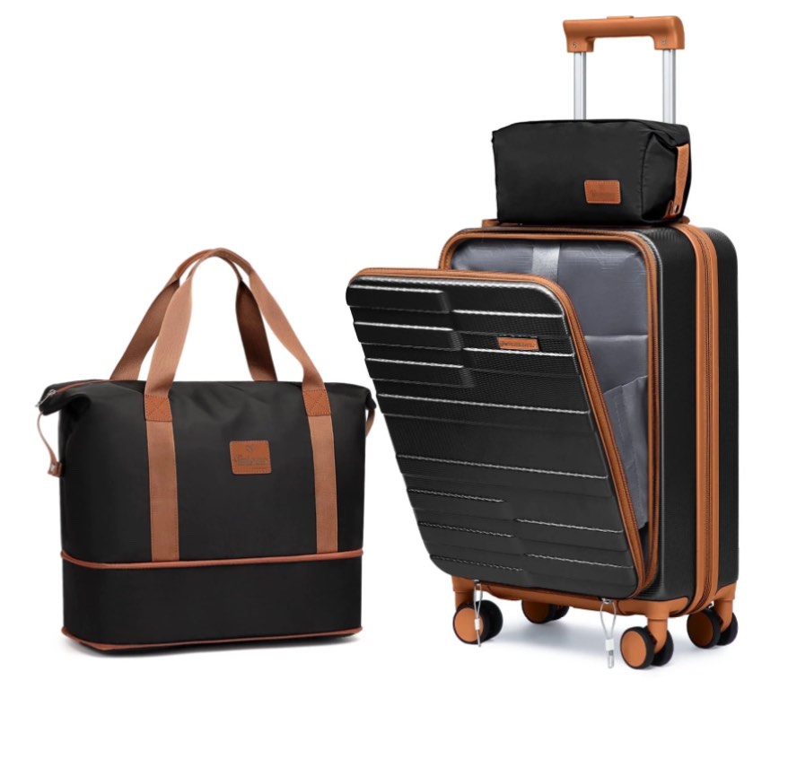 Joyway 3-Piece Front Opening Cover Carry-on Luggage Side Hooks TSA Lock Spinner Wheels YKK Zippers