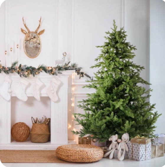 Fraser Hill Farm 7.5-Ft. Foxtail Pine Artificial Christmas Tree with Stand and No Lights, Unlit Foldable Fake Christmas Tree with Realistic Foliage for Home Decoration