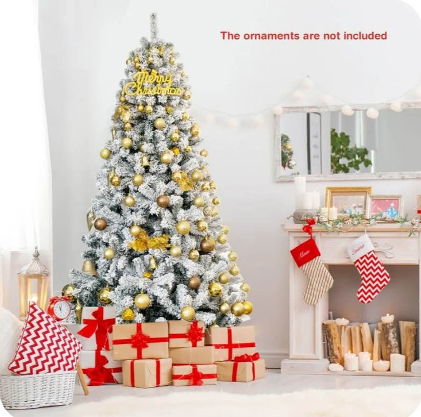 7.5ft Snow Flocked Hinged Christmas Tree Unlit Metal Stand