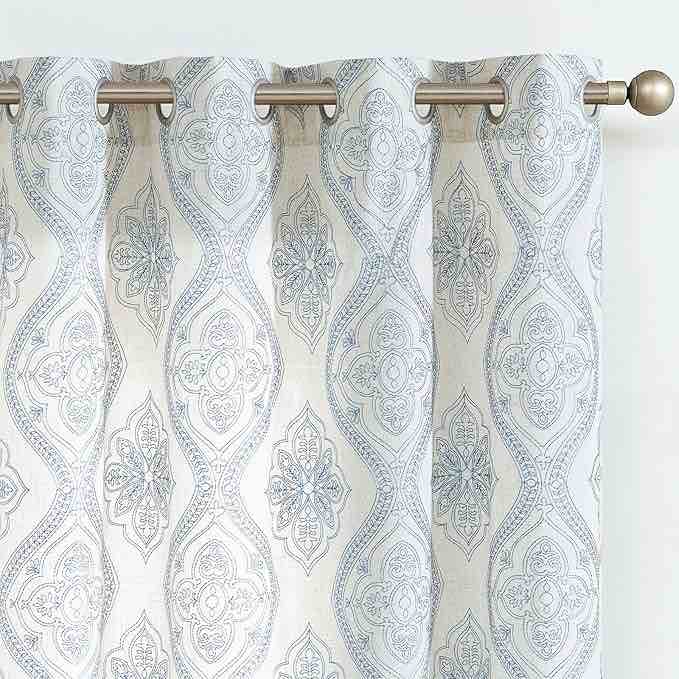 jinchan Boho Linen Curtains for Living Room Embroidered Design Window Curtains Light Filtering Flax Linen Blend Window Treatments Set for Bedroom Grommet Top 2 Panels 84 Inch Length Grey on Ecru