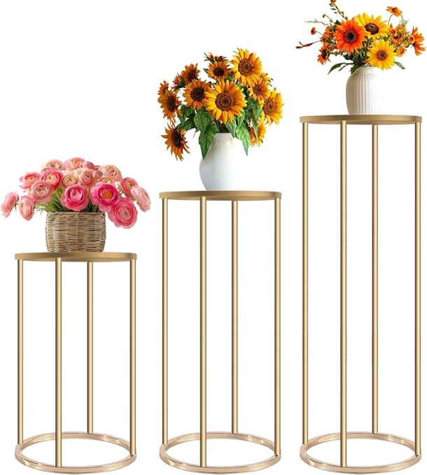 3 Pcs Cylinder stand?Cylinder Pedestal Stands for Parties?Cilindros para fiestas?Gold Round Cylinder Tables for Living Room and Patio Deco