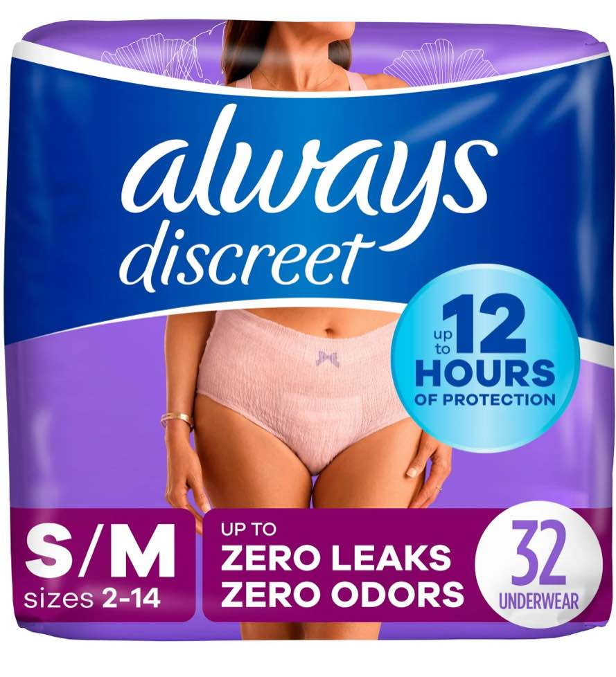 Always Discreet Adult Incontinence Underwear for Women Size S/M 32 CT