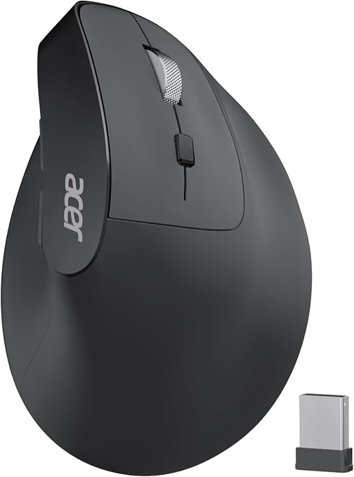 acer Ergonomic Mouse Wireless, Adjustable DPI Vertical Mouse 1000/1200/1600 with 6 Buttons, Rechargeable Ergo Mice with 2.4GHz USB Receiver for Computer, Laptop, PC, iMac and Desktop