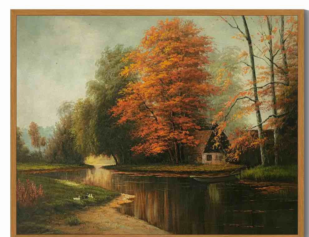 Drsoum Countryside River Vintage Landscape Wall Art 20x40 in Nature Framed Farmhouse Bathroom Office Decor