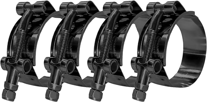 BOTTEN 4 Pack 2" Stainless Steel T-Bolt Hose Clamps - Clamp Range 56-64mm for 2 Hose ID (Black) - Du