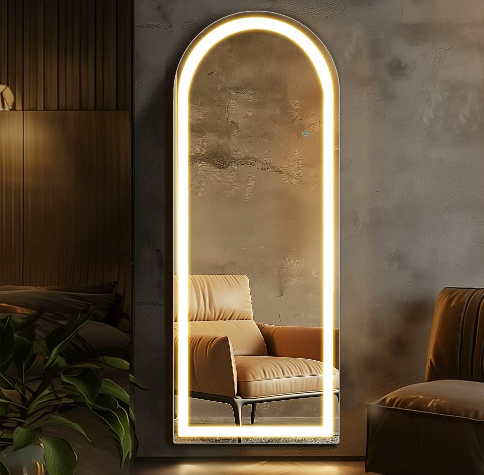 EDX LED 3 Color Lighting Full Body Mirror 71 x 26 Arched Floor Mirror with Lights Wall Mounted Free Standing Leaning for Home White