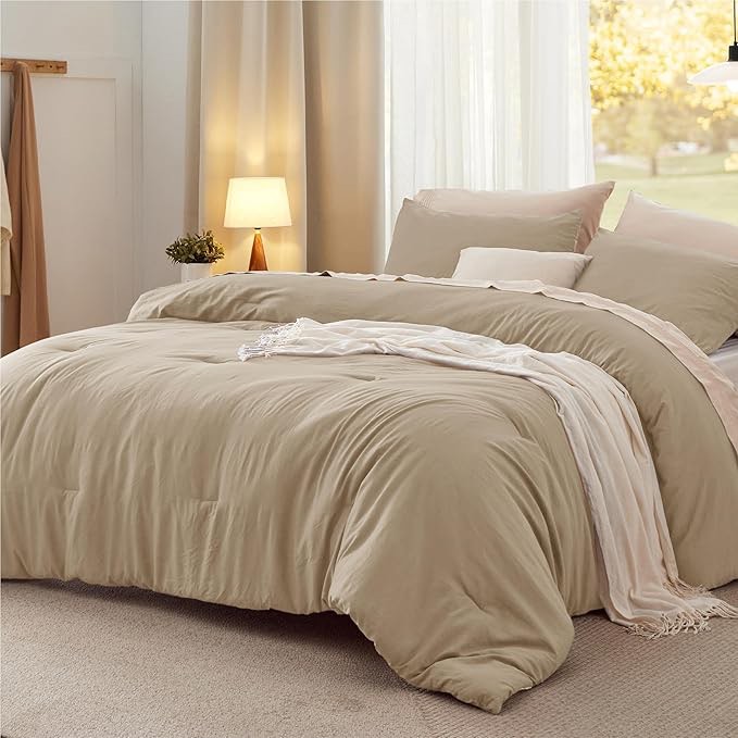 Bedsure Oversized King Size Comforter , Khaki Soft Prewashed Bedding for All Seasons