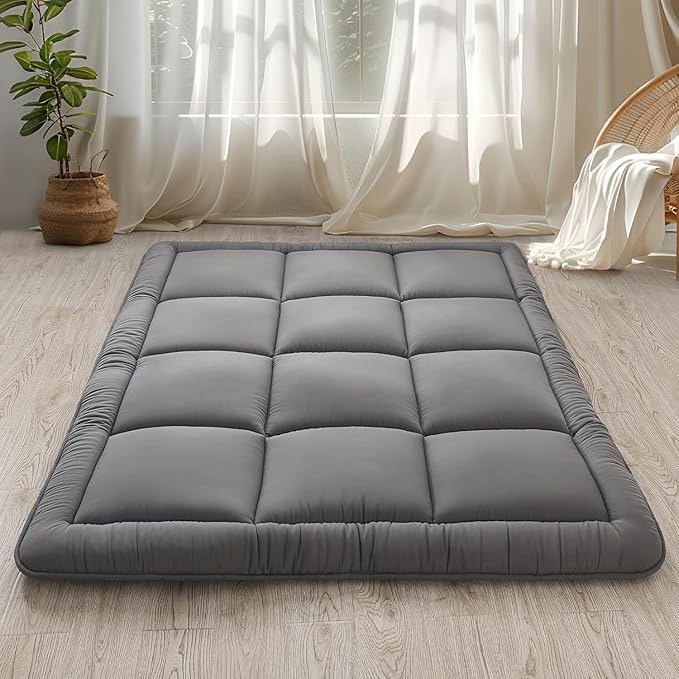 WhatsBedding Japanese Floor Mattress Futon Mattress 3" Grey Tatami Mat Shredded Memory Foam Filled S