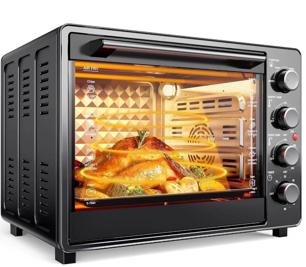 34 QT Super-Large  Air Fryer, Oil-Less Air Fryer Toaster Oven Combo with Pizza, Warm, Broil, Toast, Bake, Air Fry, 5  Functions - Black